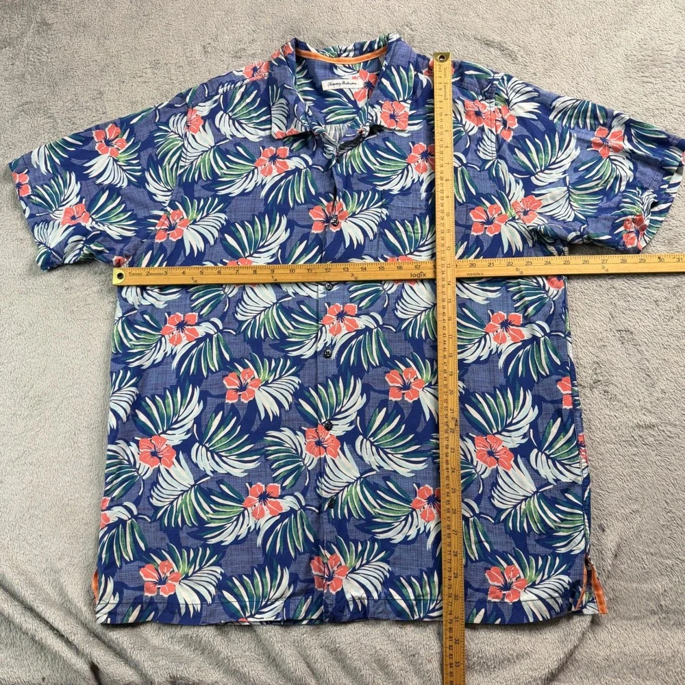 Tommy Bahama Mens XLT Blue Tropical Floral Palm Rayon Short Sleeve Camp Shirt